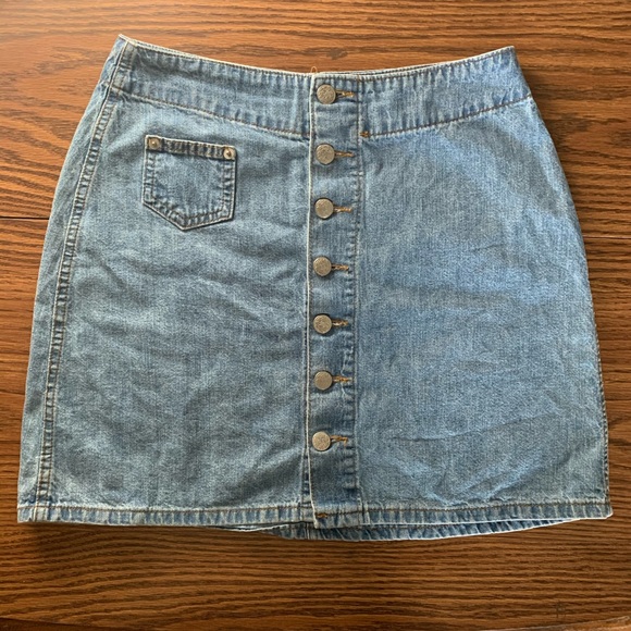 Vintage 90s Button Front Mini Jean Skirt - Picture 2 of 4
